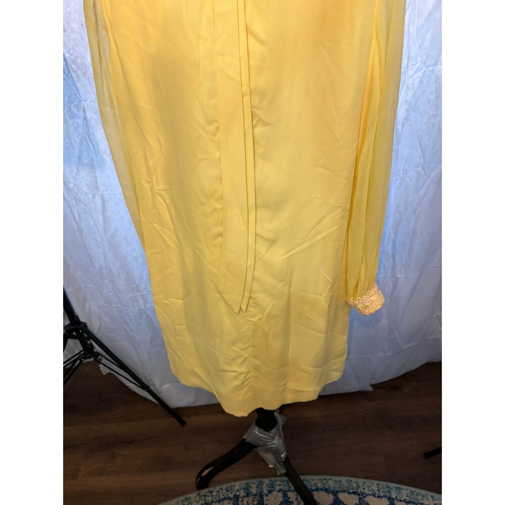 Vintage 60s Yellow Lace Trim Stress Mod Retro Long Sleeve M